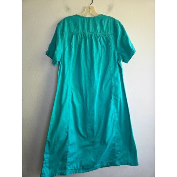 NWOT Koret Women Teal Green 100% Cotton Denim Button Front Midi Dress size Large - Picture 3 of 7